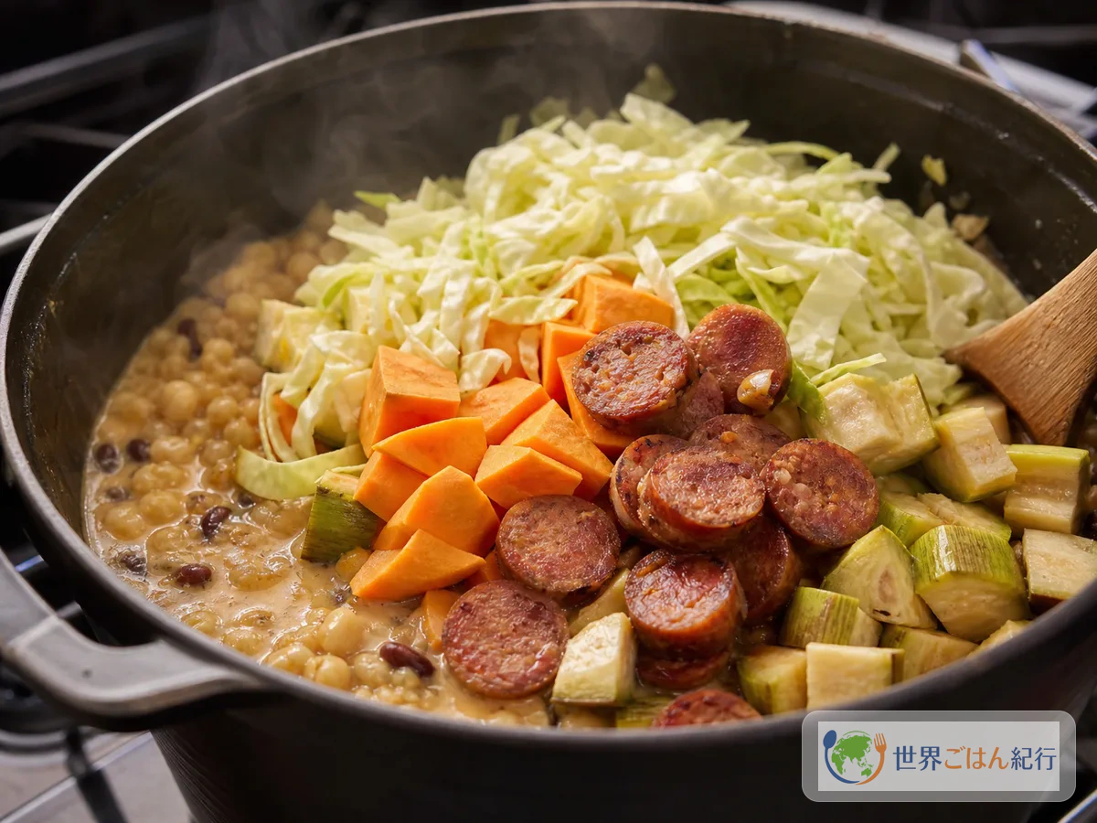 手順4: 野菜とソーセージを合わせる