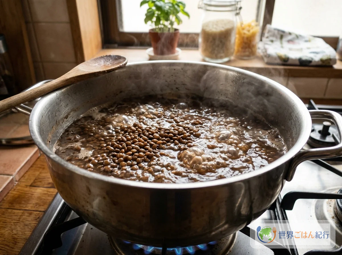 手順1: レンズ豆と米を炊く（20分）