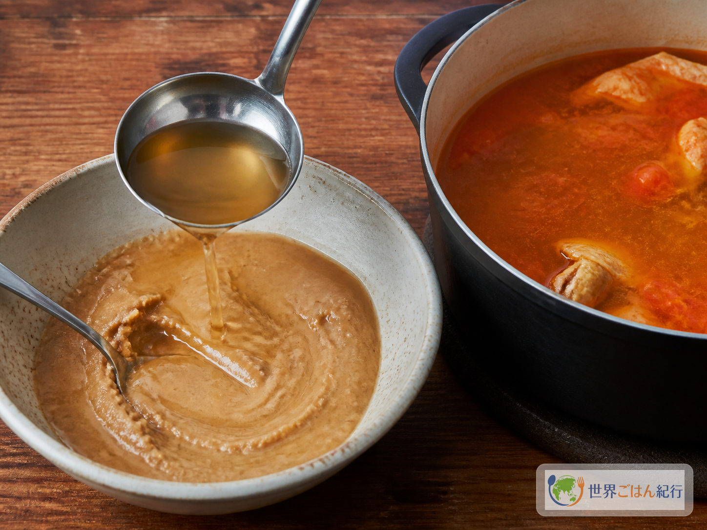 手順5: ピーナッツを熱い煮汁でのばす