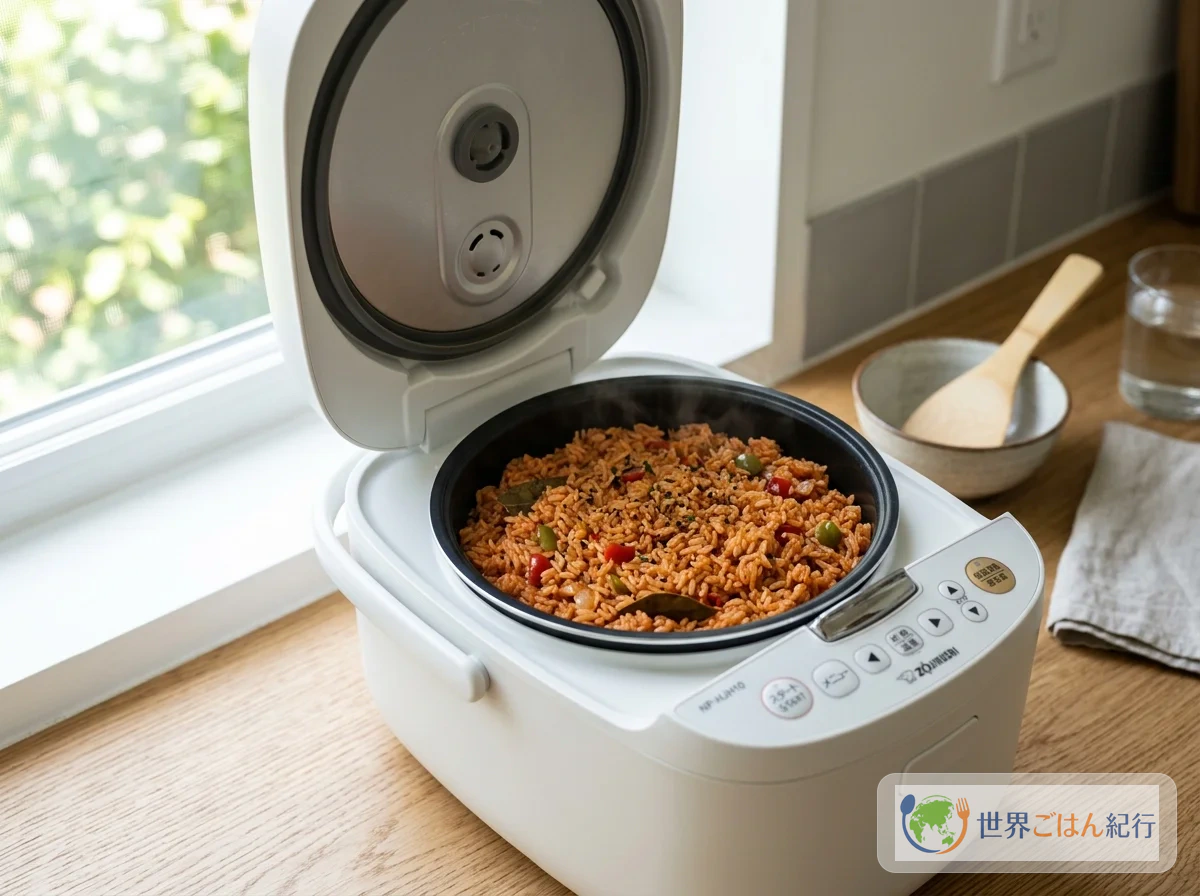ジョロフライスを炊飯器で作る簡易版の様子