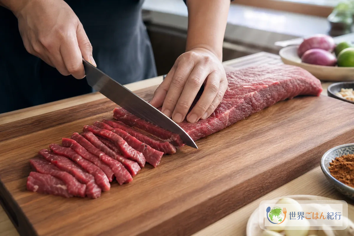 手順2: 牛肉を薄く切る