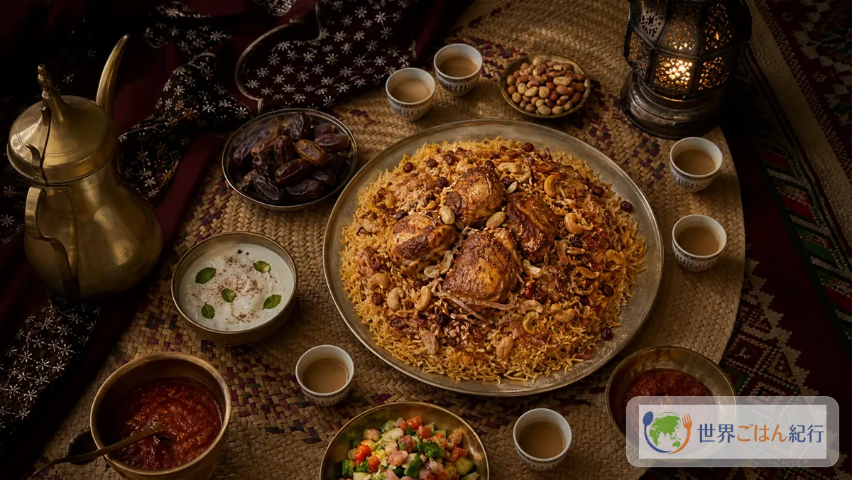 カプサを囲むサウジ風の食卓