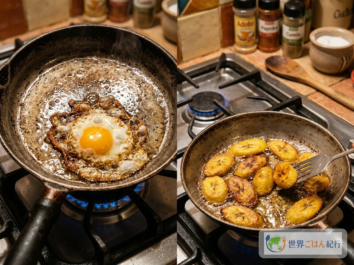 手順4: 卵とプランテンを焼く