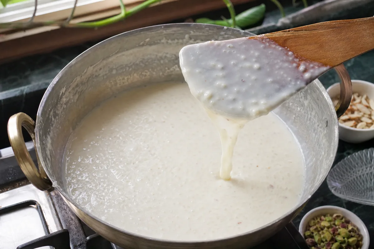 手順4: 米に火を通し、とろみを作る
