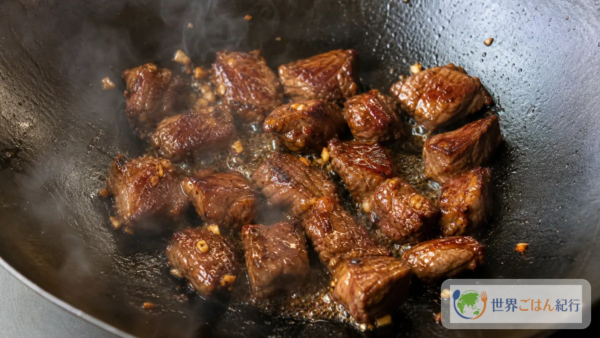 手順4: 牛肉を一気に焼く