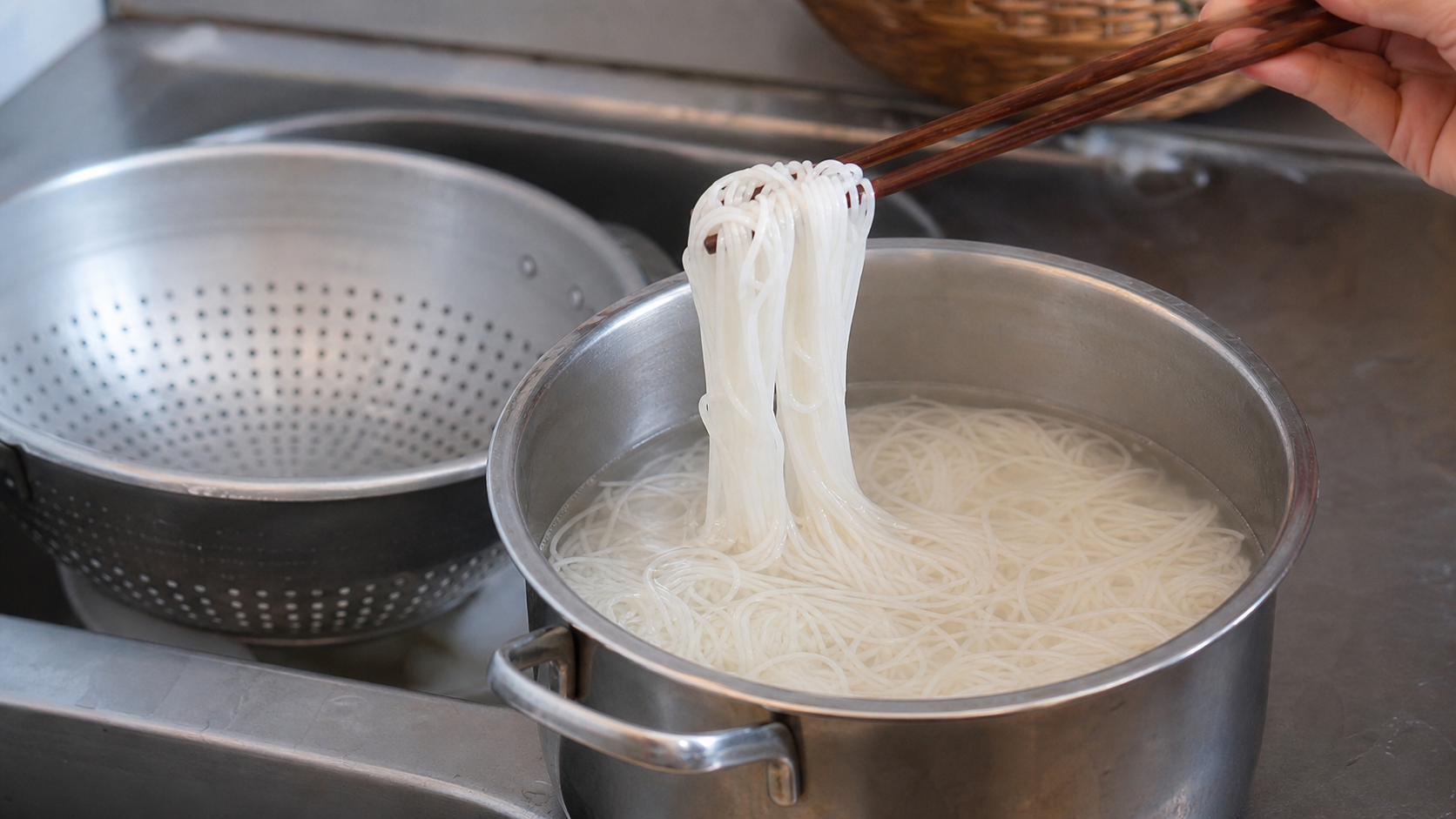 手順6: 米麺を戻して締める