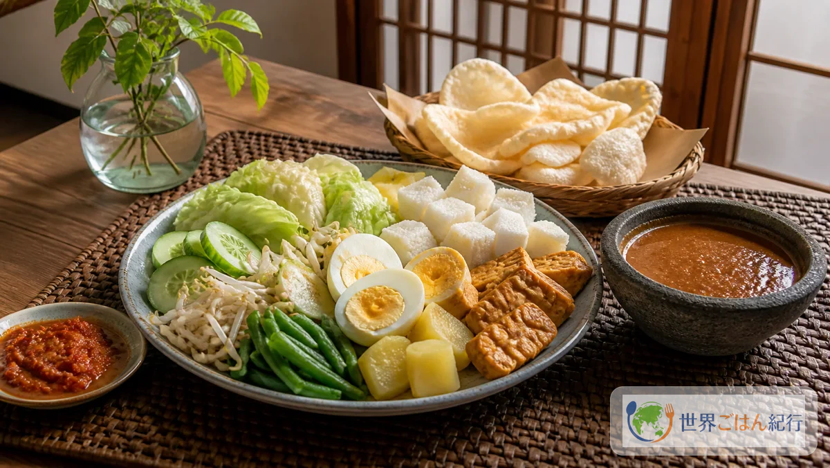 ガドガドを囲むインドネシア風の食卓