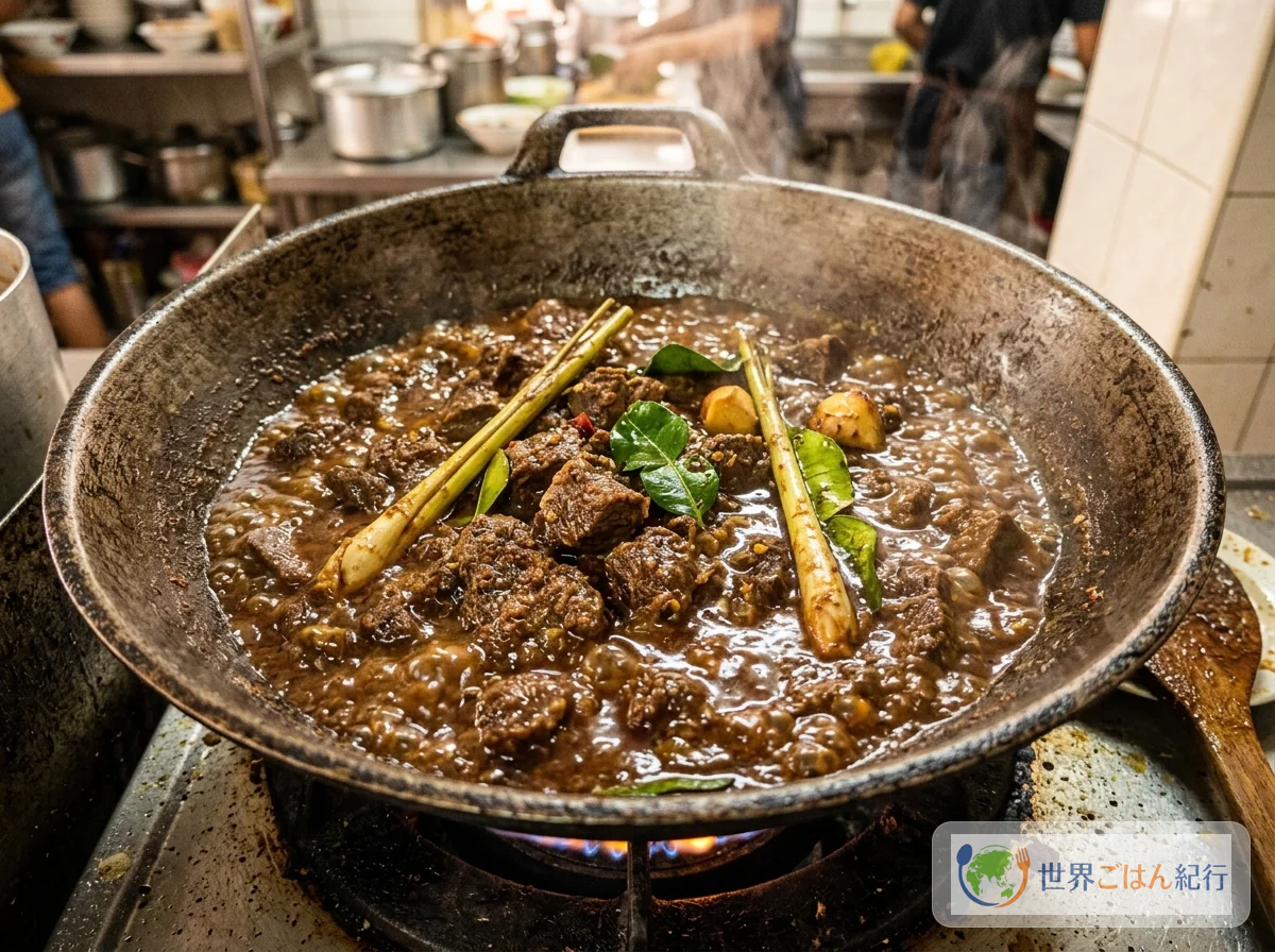 手順4: 牛肉とココナッツミルクを加える（5分）