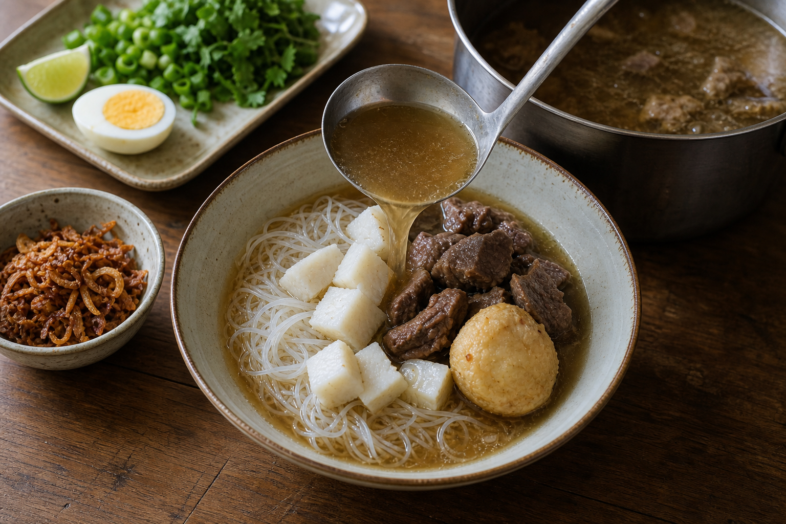手順6: 椀へ盛り、熱いスープを注ぐ