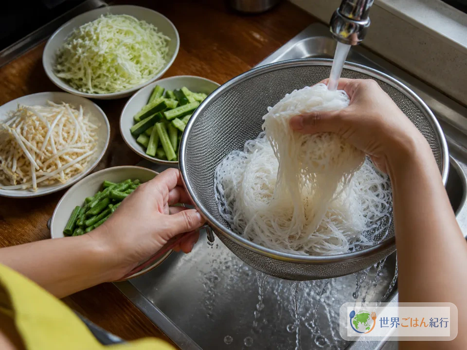 手順2: 米麺と卓上野菜を準備する(15分)