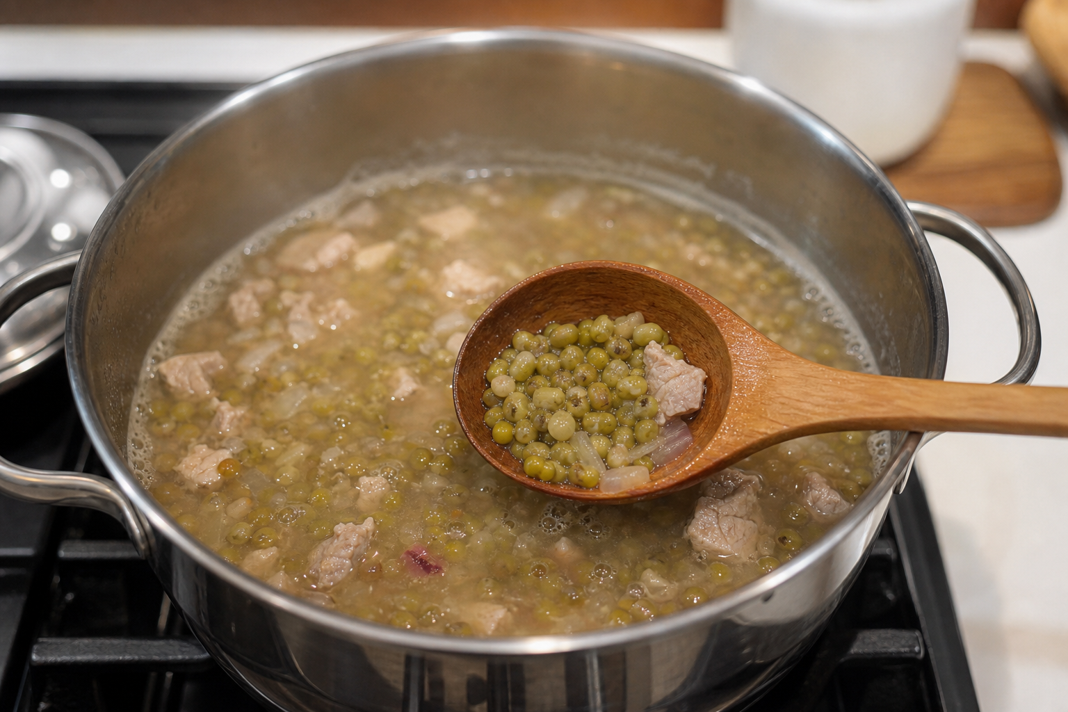 手順3: 緑豆を弱火で柔らかく煮る