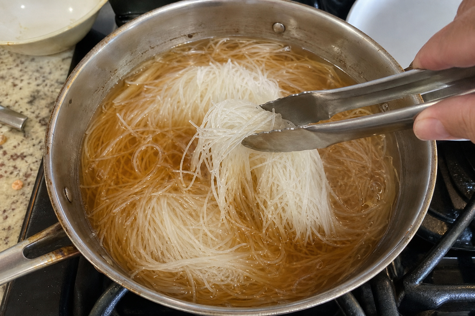 手順1: 麺をだしでほどく