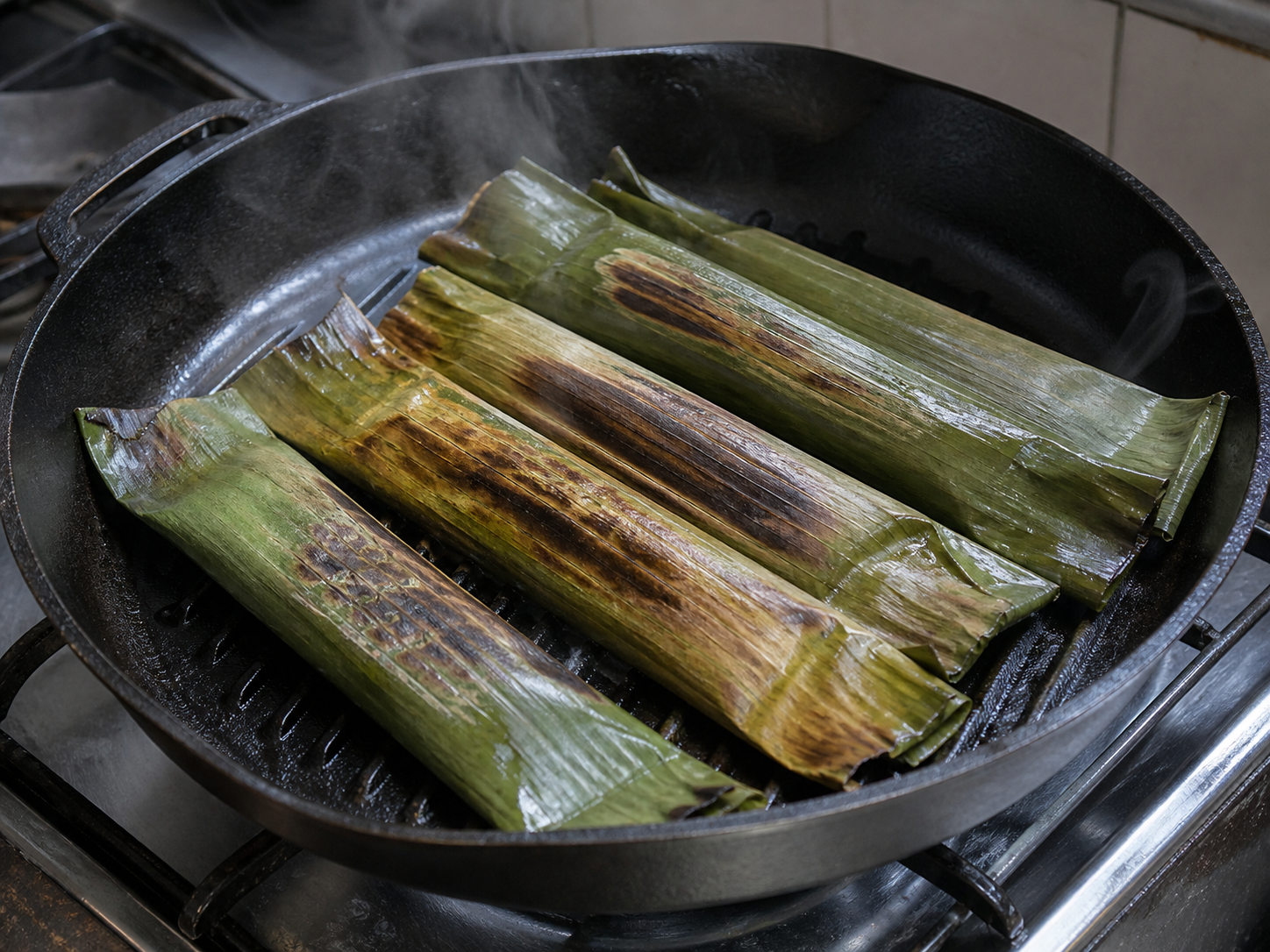 手順5: フライパンで葉ごと焼く