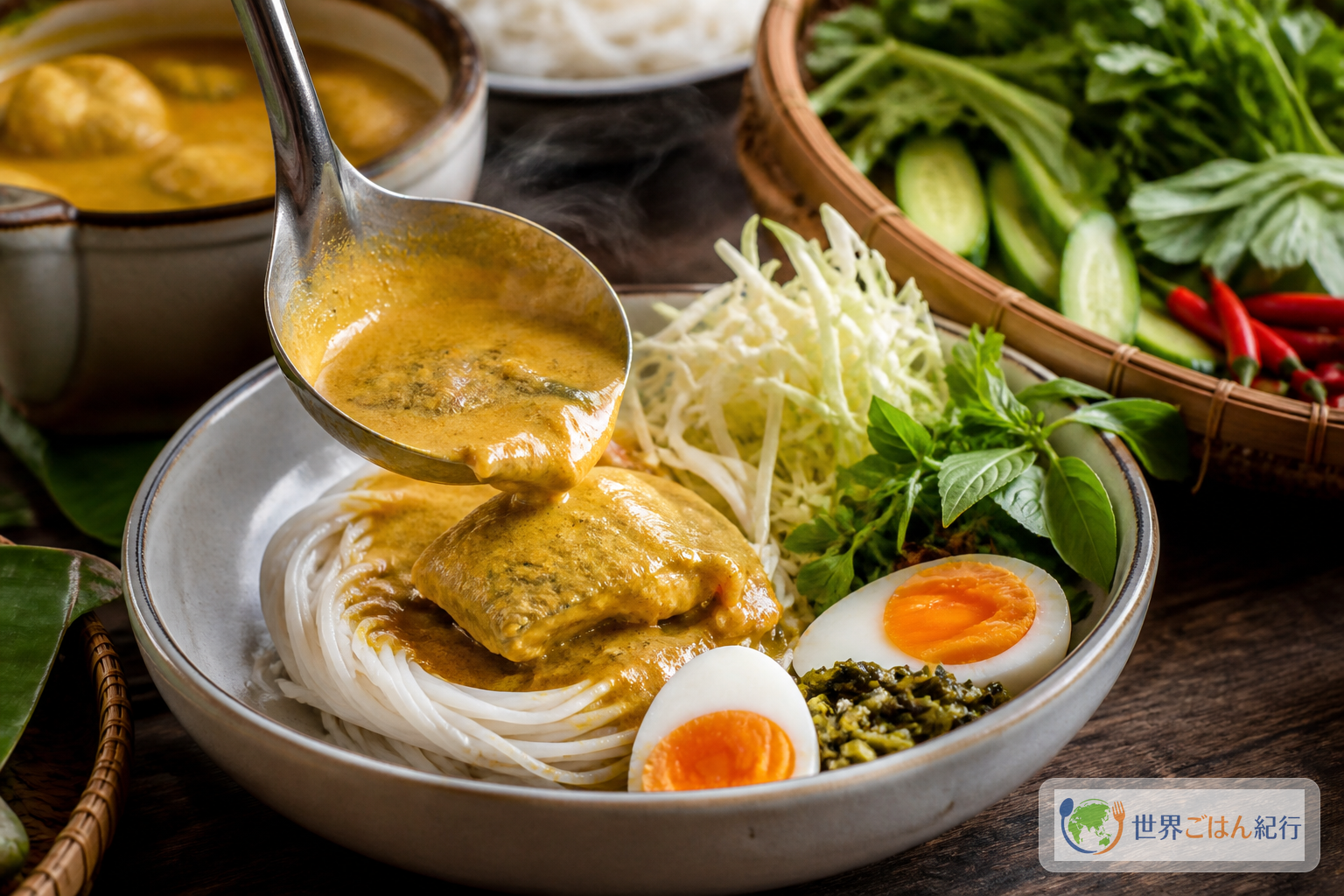 手順6: 麺を巣にして、熱い汁をかける