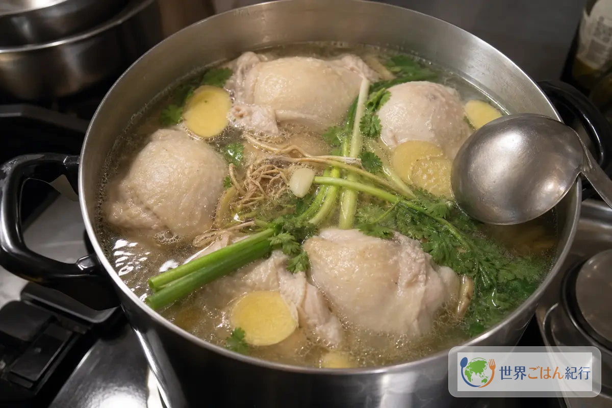 手順1: 鶏を静かに茹でる(35分)